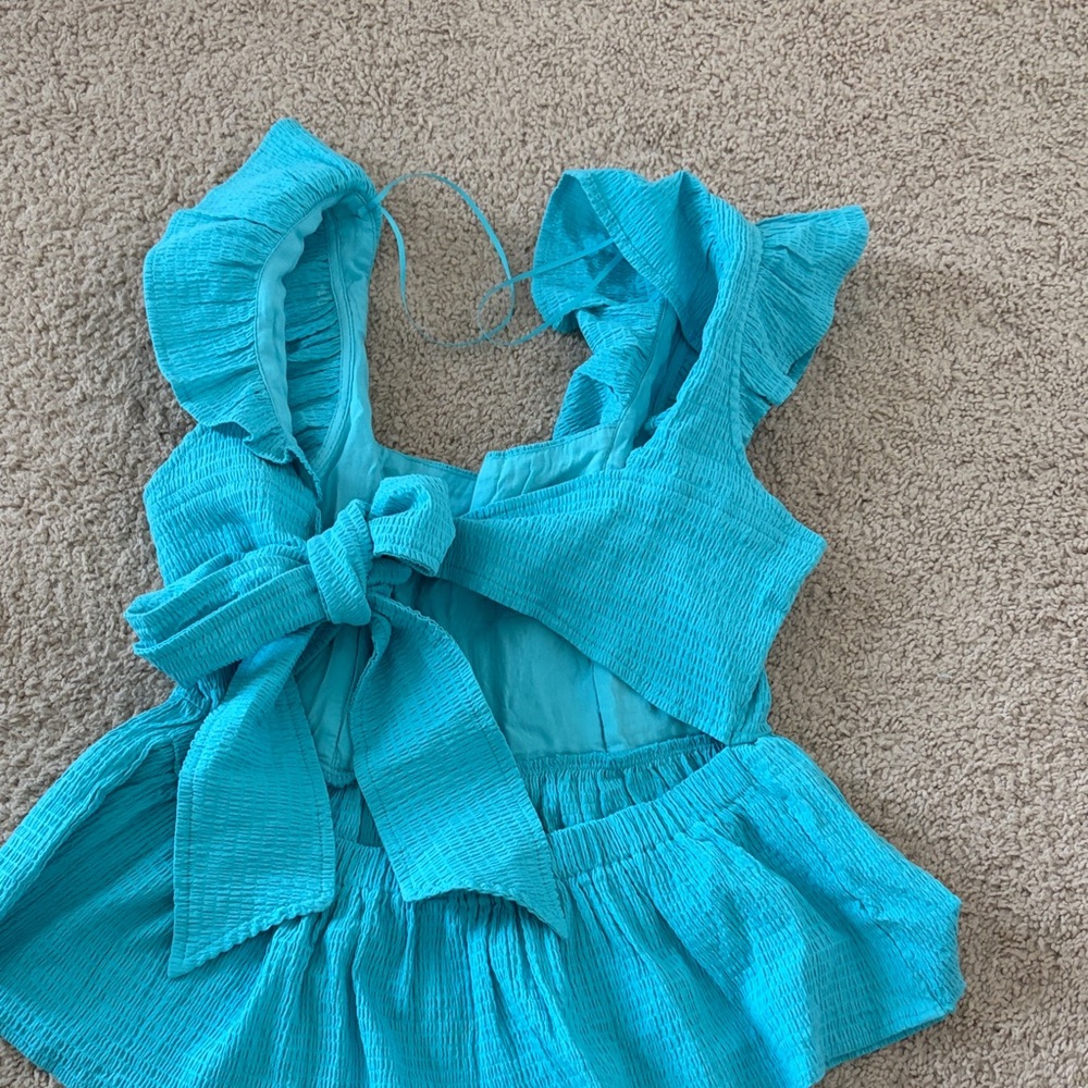Turquoise Ruffle Peplum Tank Top - Picture 2 of 2